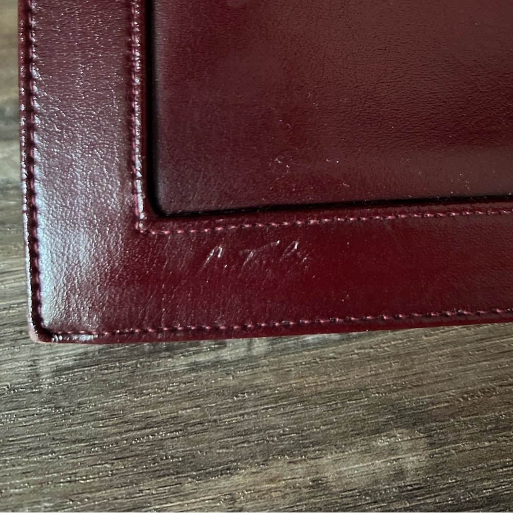 Lou Taylor Burgundy Leather Envelope Shoulder Bag with Mirror - Picture 10 of 11